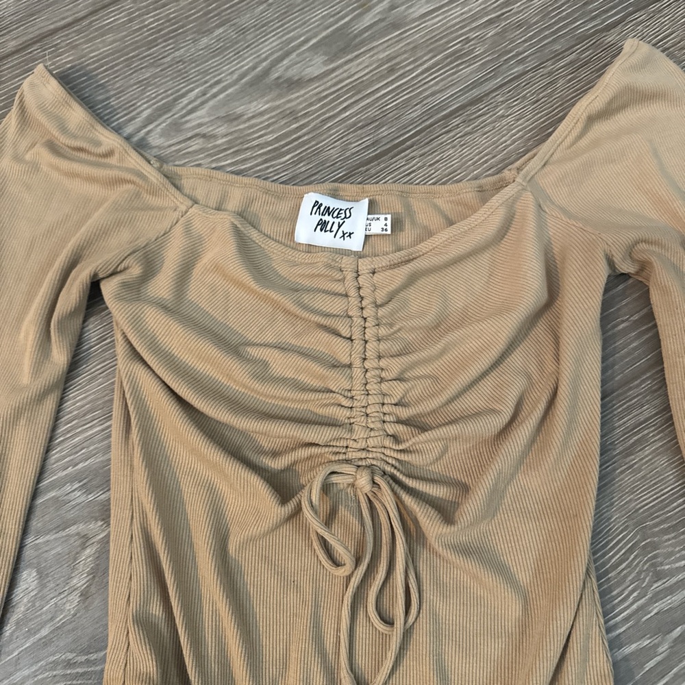 Princess Polly Camel Ruched Long Sleeve Top